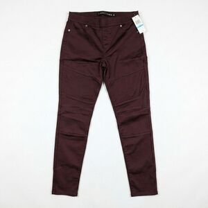 Tinseltown Moto Skinny Pants Size 9 Burgundy Wine Red Ribbed Knee Mid Rise Biker